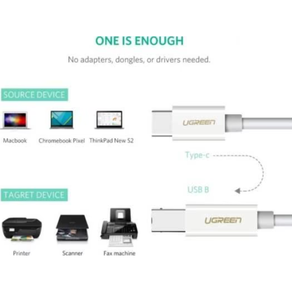 Кабель UGREEN US241 USB-C 2.0 to USB-B 2.0 Print Cable White (40560)